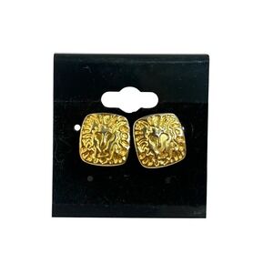 Vintage Anne Klein Gold Earrings Lion Logo Corporate Preppy Studs